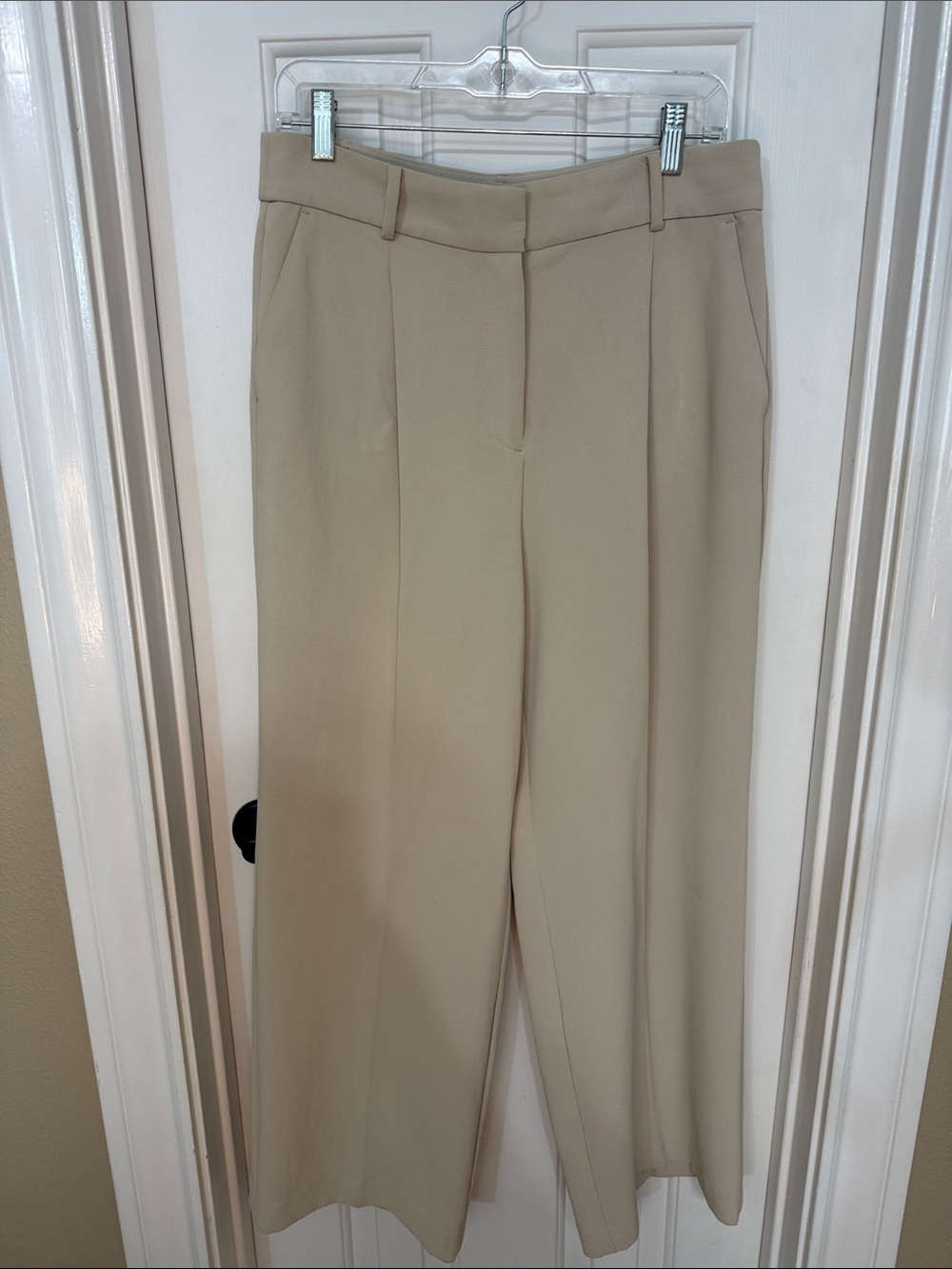 LOFT Wide-Leg High Waisted Dress Pants in Light Beige